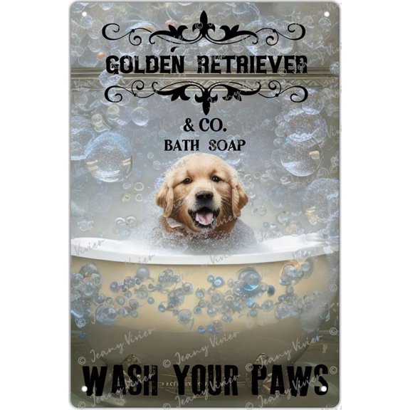 Funny Golden Retriever Decor Vintage Metal Tin Signs Bathroom Decor Bathtub Decor Dog lovers Gifts Farm Pet Accessories Signs Home Farmhouse Room Wall Art Retro Poster Bar Decor 12x8 Inch