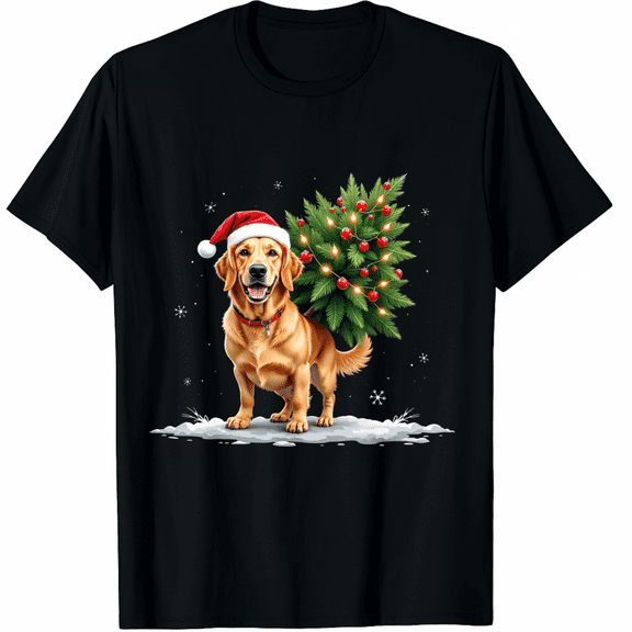 Funny Golden Retriever Dog Christmas Tree Pet Lover Xmas T-Shirt for Men Women