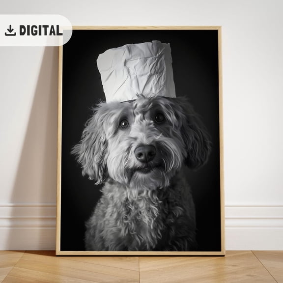 Funny Goldendoodle Bathroom Doodle Toilet Paper Print Quirky Dog Portrait WC, Unframed Poster