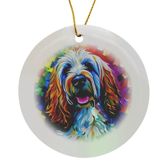 3drose, Funny Goldendoodle Dog Portrait. Digital Painting Gift for Everyone, Circle Porcelain Ornament