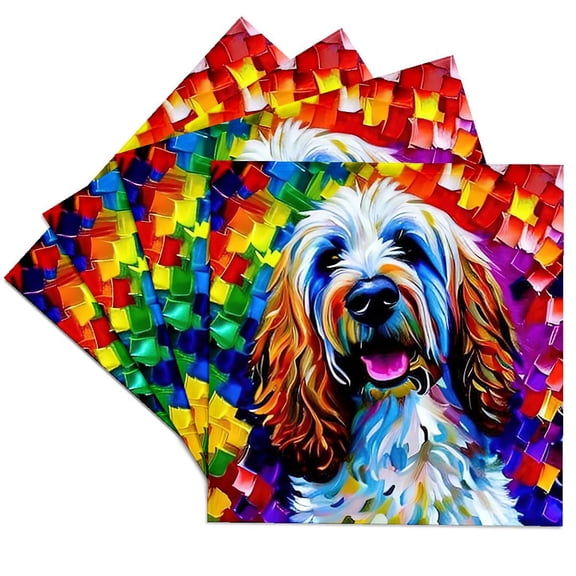 3drose, Funny Goldendoodle Dog Portrait. Digital Painting Gift for Everyone, Set of 4 Ceramic Tile Coasters