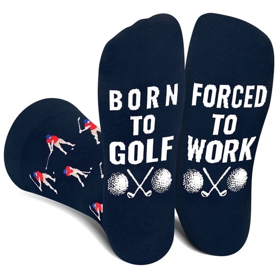 Funny Golf Ball Socks for Men Women Dad Teen Boys - BORN TO GOLF FORCED TO WORK Crazy Silly Novelty Funky Cool Socks- Golfer Accessories Birthday Fathers Christmas Fun Gifts Stocking Stuffers