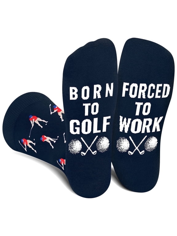 Funny Golf Ball Socks for Men Women Dad Teen Boys - BORN TO GOLF FORCED TO WORK Crazy Silly Novelty Funky Cool Socks- Golfer Accessories Birthday Fathers Christmas Fun Gifts Stocking Stuffers