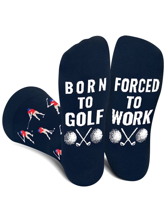 Funny Golf Ball Socks for Men Women Dad Teen Boys - BORN TO GOLF FORCED TO WORK Crazy Silly Novelty Funky Cool Socks- Golfer Accessories Birthday Fathers Christmas Fun Gifts Stocking Stuffers