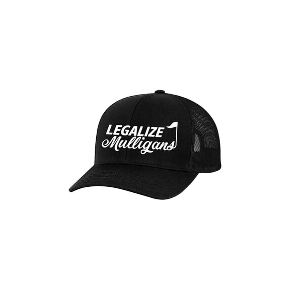 Funny Golf Legalize Mulligans Men's Embroidered Mesh Back Trucker Hat-Black/Black