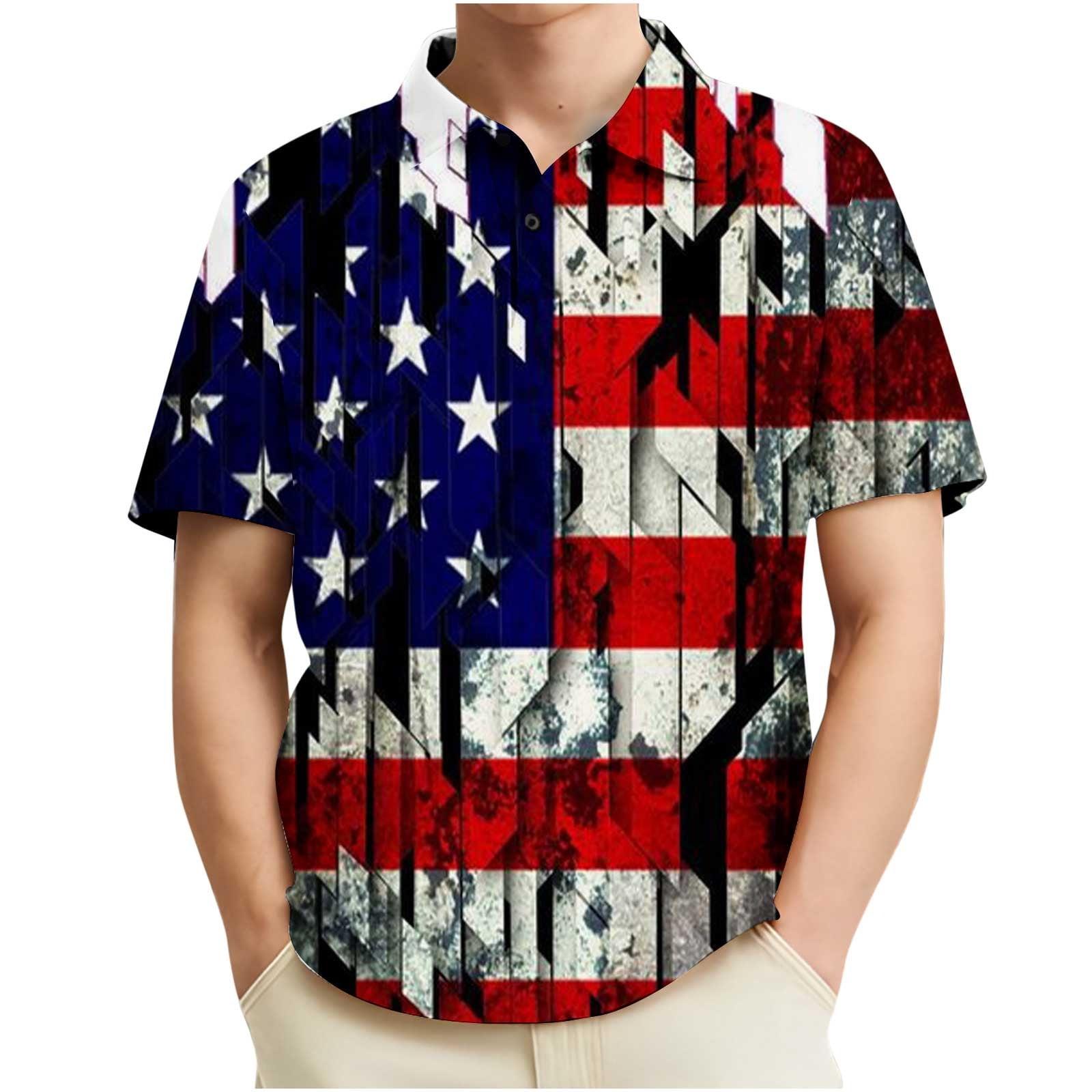 Funny Golf Polo Shirts for Men, Classic Star Stripe Print Patriotic ...