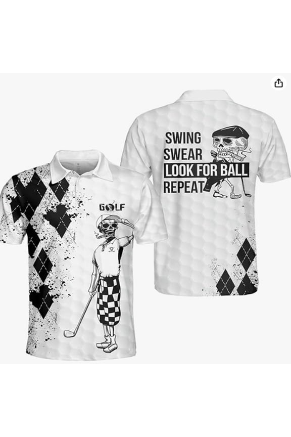 Funny Golf Shirts for Men Crazy Printed Pattern Colorful Wild Novelty Polo Shirts for Men Short Sleeve White L