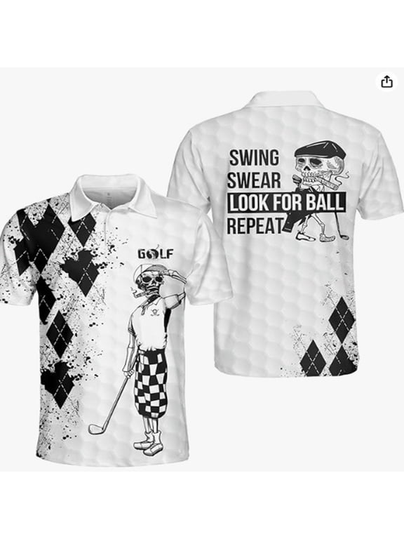 Funny Golf Shirts for Men Crazy Printed Pattern Colorful Wild Novelty Polo Shirts for Men Short Sleeve White XL