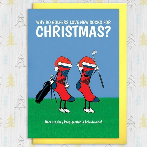 Funny Golf-Themed Christmas Card – "Why Do Golfers Love New Socks?" – Humorous Greeting with Envelope – Perfect for Golf Lovers and Holiday Greetings