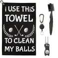 thumbnail image 1 of Funny Golf Towel Set, Includes Microfiber Towel with Clip, Brush, and Divot Tool - Perfect Golf Gift for Men, Dads, Husbands, Golf Fans - i USE THIS TOWEL TO CLAEN MY BALLS, 1 of 5