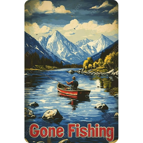 Funny Gone Fishing Metal Tin Sign Man Cave Wall Decor Vintage Aluminum Sign for Home Garage Yard 8×12 Inch