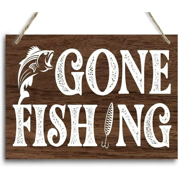 Funny Gone Fishing Wood Decor Sign Plaque Decor, Rustic Home Decor Sign, Hanging Fishing Decor Sign, Gifts for Men, Rustic Farmhouse Wall Decor Sign 5x10 Inch