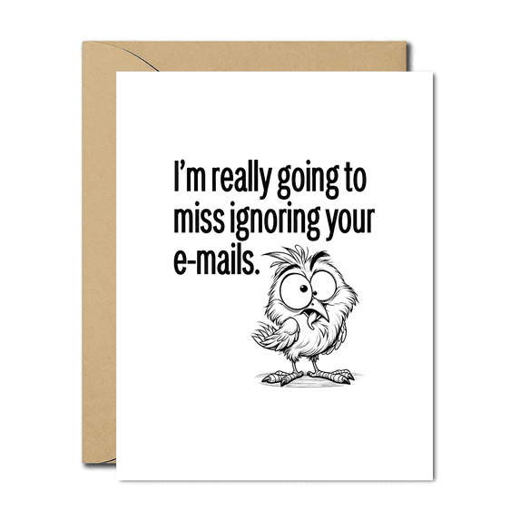 Funny Goodbye Card for Coworker – "I’m Really Going to Miss Ignoring Your E-Mails" with Cute Owl Design – Blank Inside, Envelope Included – Perfect Farewell Gift for Colleagues