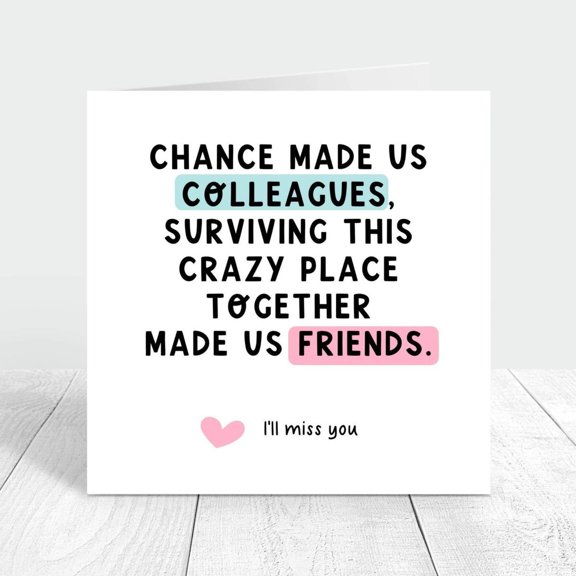 Funny Goodbye Card for Colleagues "Chance Made Us Colleagues" Heartfelt Design with Blank Inside Perfect for Farewell & Friendship