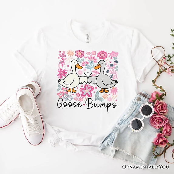 Funny Goose Bumps Floral T-Shirt, White, Natural and Black Sarcastic Goose Tee Gifts