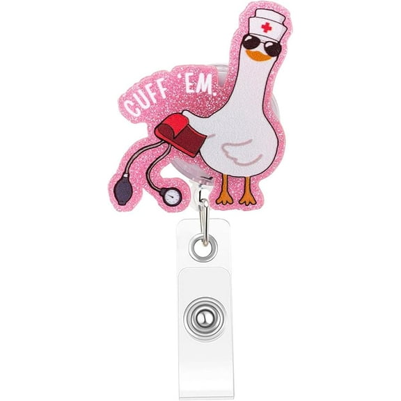 Funny Goose Nurse Badge Reel, Cuff 'Em Badge Holder with Retractable Clip, Cute Gifts for Nursing Student  Medical Worker Teacher Doctor