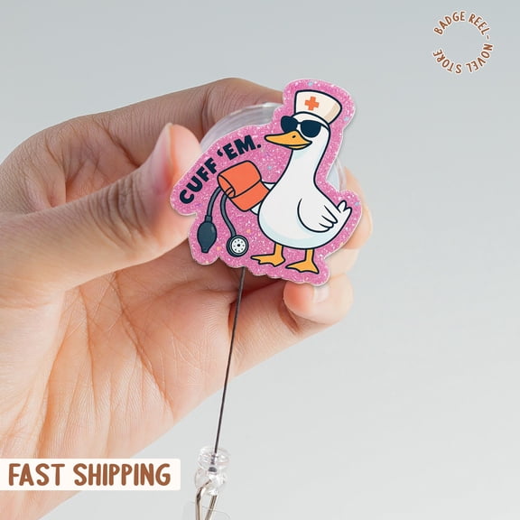 Funny Goose Nurse Badge Reel, Cuff Em EMT ID Holder, Medical Badge Clip, Cute Healthcare Accessory, Nurse Gift for Coworkers, Cute Badge ID