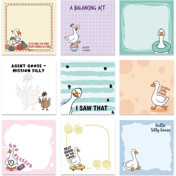 Funny Goose Sticky Notes 3x3 Gifts for Coworkers 9-Pack