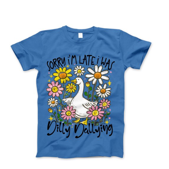 Funny Goose T-Shirt – Sorry I’m Late I Was Dilly Dallying | Cute Farm Animal Tee | Boho Floral Aesthetic Shirt | Cottagecore Gift for Women & Girls