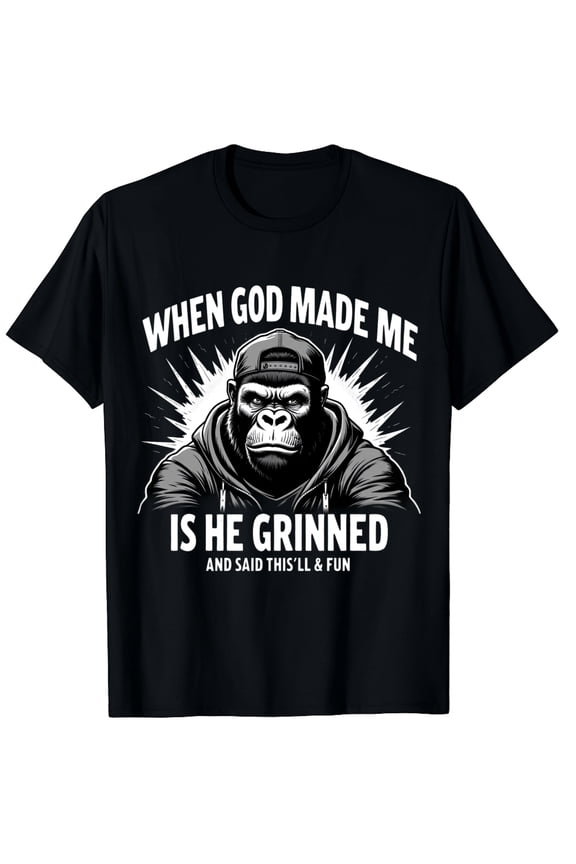 Funny Gorilla Graphic Tee Retro Urban Streetwear Men's Sarcastic Quote T-Shirt Black Cotton Top