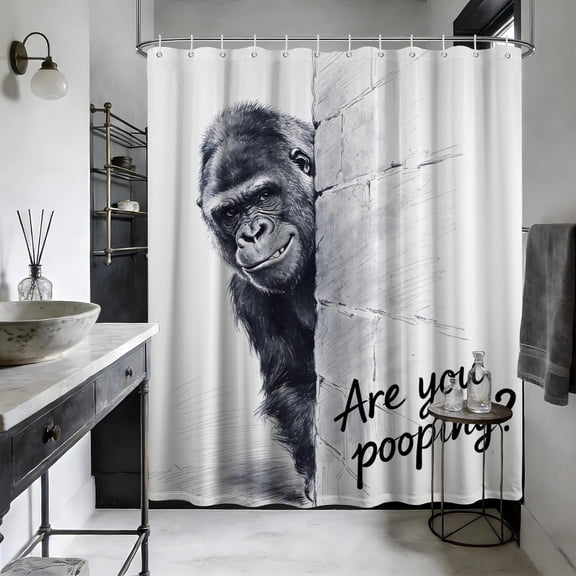 Funny Gorilla Shower Curtain Novelty Monkey Black and White Cool Shower Curtains for Bathroom Decor Sets, Waterproof Cloth Fabric with Hooks, 60x72 Inch
