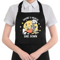 Funny Gothic Skeleton Baking Apron with Pockets, Funny Baking Gifts, Having a Mental Bake Down Waterproof Adjustable Cooking Apron for Kitchen Dishwashing Grilling