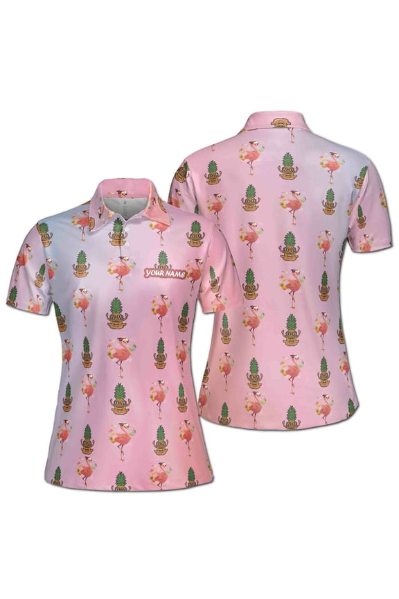Funny Gradient Summer Flamingo And Pineapple Women's Polo Shirt S-5XL