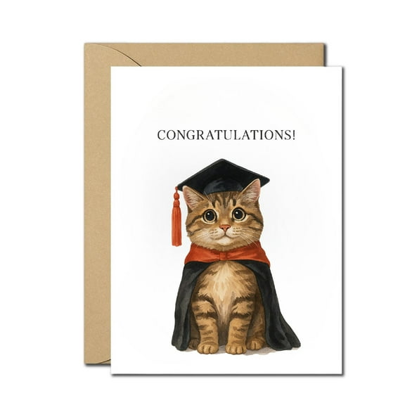 Funny Graduation Card with Cute Cat Congrats Graduate Card for Cat Lovers Graduation Congratulations Card with Envelope