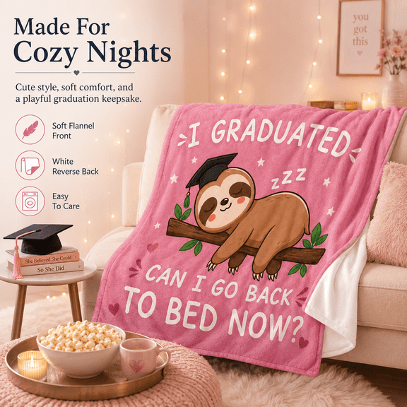 Funny Graduation Gifts Her & Him, Practical Throw, College Graduation Blanket for Women & Men, Nurse, 2026 Grad Gifts for Master Degree, High School, PHD, Sloth Blanket (Pink, 30"x40")