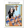 thumbnail image 1 of Funny Graduation Greeting Card with 5 x 7 Inch Envelope (1 Card) Homework - Nun Pointing at Crucifixion Cross in Classroom, 1 of 6