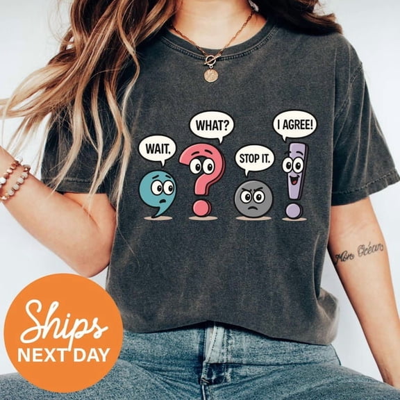 Funny Grammar Teacher Shirt, Punctuation Shirt, Wait What Stop It I Agree Shirt DARK HEATHER S-5XL Trending Shirt