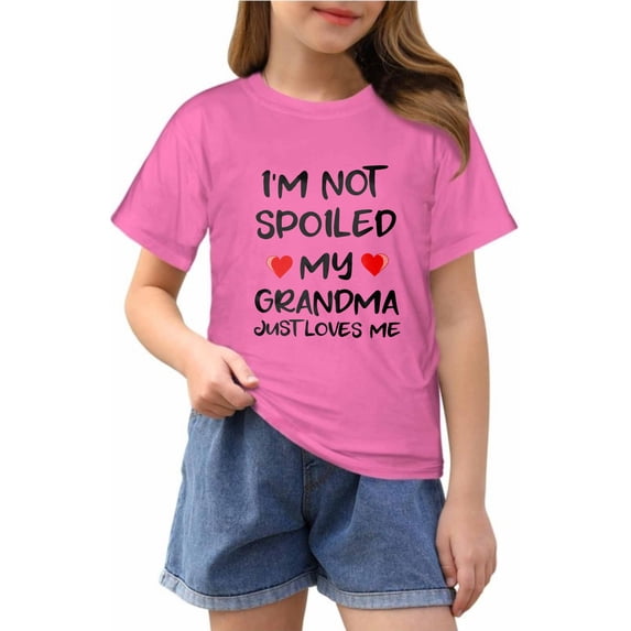 Funny Grandma's Girl Design, Children's Place Girls' Sports Super Soft 100% Cotton T-Shirts, Short Sleeve Plain Tees Tops Clothes for Kids, Crew Neck Summer Outfit