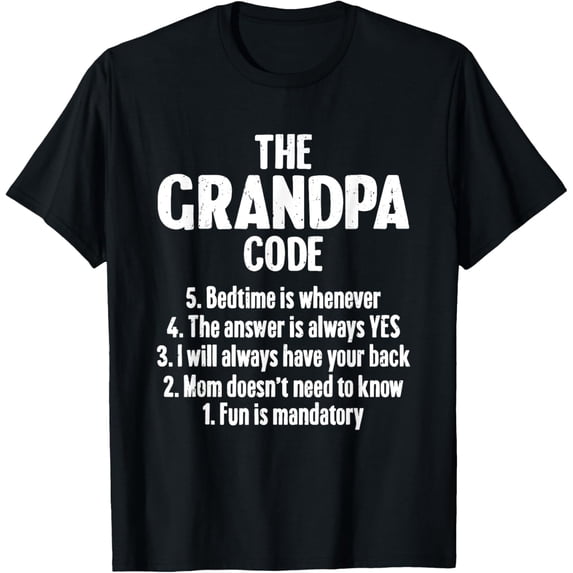 Funny The Grandpa Code Rules Men's Graphic T-Shirt Humorous Father's Day Gift Idea Comfortable Short Sleeve Cotton Tee for Grandfathers and Papas Black