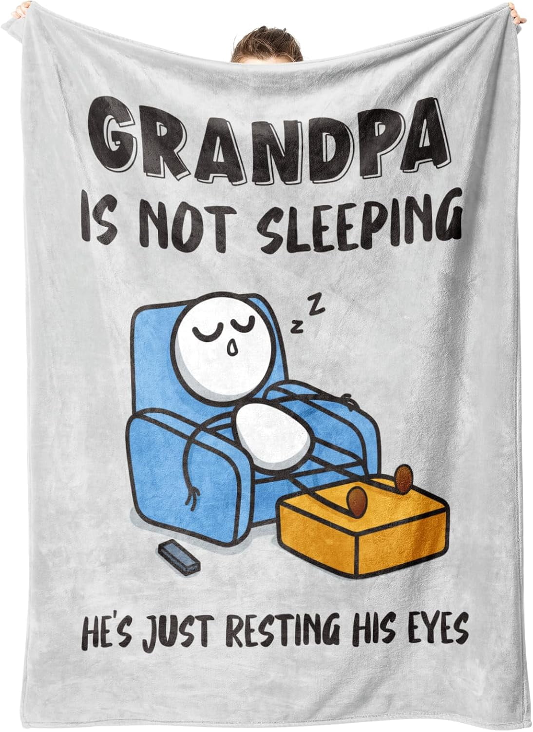 Funny Grandpas Fathers Day Birthday Gift from Grandkids, Grandpa is Not Sleeping Blanket, Super Soft Throws Blanket for Napping, Promoted to Grandpas Gifts