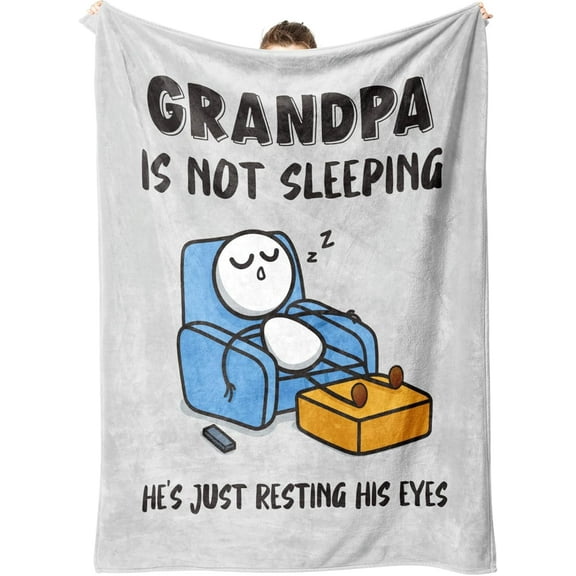 Funny Grandpas Fathers Day Birthday Gift from Grandkids, Grandpa is Not Sleeping Blanket, Super Soft Throws Blanket for Napping, Promoted to Grandpas Gifts