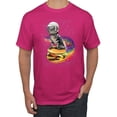 thumbnail image 1 of Funny Graphic Astronaut Cat in Space on Cheeseburger | Mens Cat Lover Graphic T-Shirt, Fuschia, Large, 1 of 3