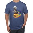 thumbnail image 1 of Funny Graphic Astronaut Cat in Space on Cheeseburger | Mens Cat Lover Graphic T-Shirt, Vintage Heather Blue, 2XL, 1 of 3