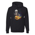 thumbnail image 1 of Funny Graphic Astronaut Cat in Space on Cheeseburger | Mens Cat Lover Hooded Sweatshirt Graphic Hoodie, Black, 2XL, 1 of 3