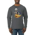 thumbnail image 1 of Funny Graphic Astronaut Cat in Space on Cheeseburger | Mens Cat Lover Long Sleeve T-Shirt, Charcoal, X-Large, 1 of 3