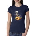 thumbnail image 1 of Funny Graphic Astronaut Cat in Space on Cheeseburger | Womens Cat Lover Slim Fit Junior Tee, Navy, Medium, 1 of 3