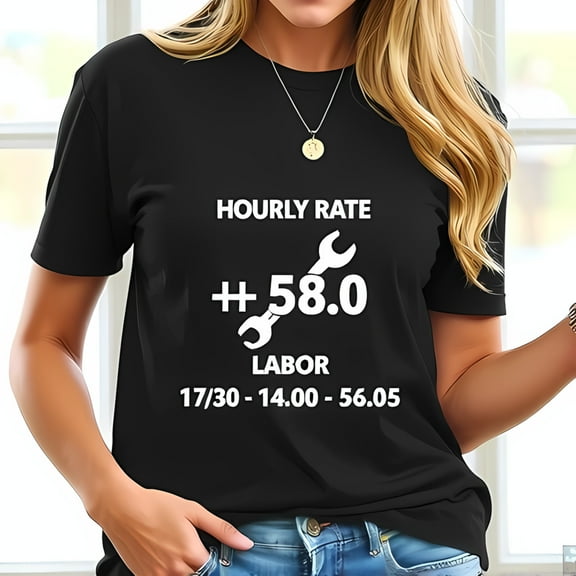Funny Graphic Black Cotton T-Shirt for Women - Wrench Design with Humorous Labor Cost Equation - Casual Short Sleeve Tee
