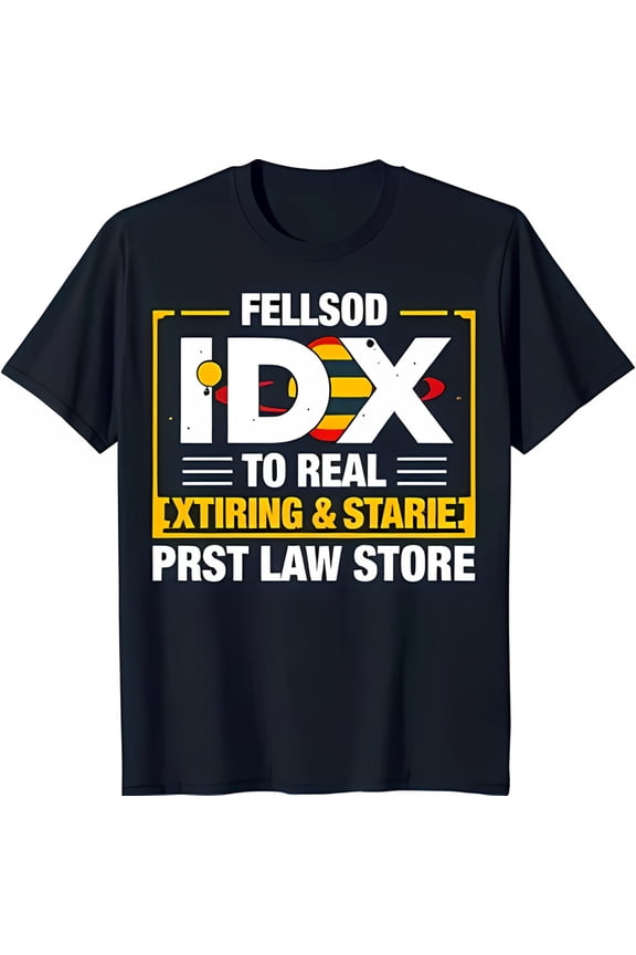 Funny Graphic Black T-Shirt with 'Fell Sod IDX' and 'PRST Law Store' Design