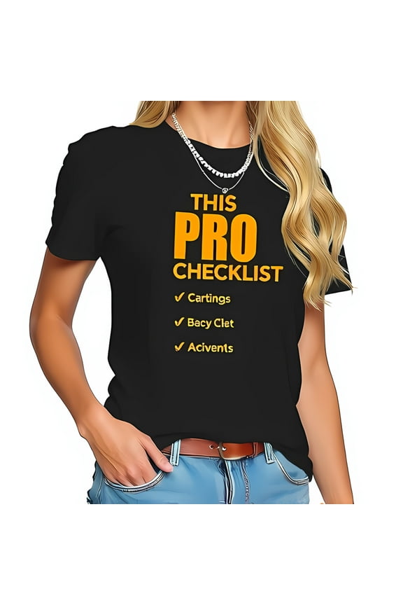 Funny Graphic Cotton Short Sleeve T-Shirt - " THIS PRO CHECKLIST " with Nonsense Items - Casual and Comfortable Tee