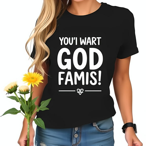 Funny Graphic Cotton Short Sleeve T-Shirt - " YOU'LL WANT GOD FAMIS " Casual Crew Neck Tee with Playful Design