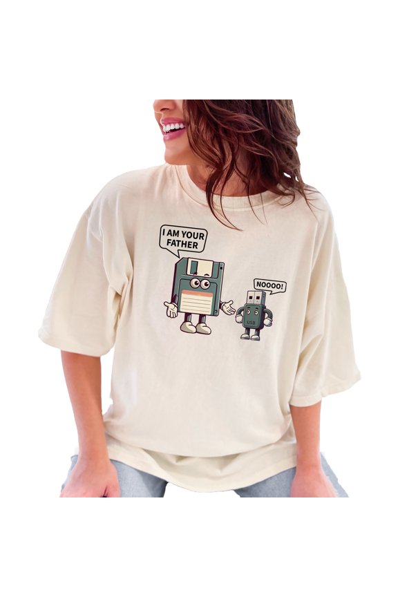 Funny Graphic T-Shirt, Retro Floppy Disk USB Design, Geek T-Shirt, Tech Humor Tee, Genius Clothing, Computer Joke Shirt, Unique Gift, Ivory Comfort Colors T-Shirt, Medium
