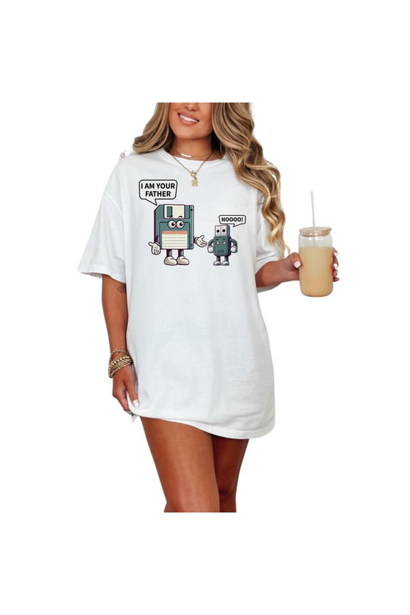 Funny Graphic T-Shirt, Retro Floppy Disk USB Design, Geek T-Shirt, Tech Humor Tee, Genius Clothing, Computer Joke Shirt, Unique Gift, White Comfort Colors T-Shirt, Small