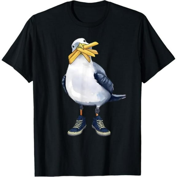 Funny Graphic T-Shirts for Women，Vintage Tee with Seagull Design，Printing，Casual Short Sleeve Tops，Classic，cotton，black，S-5XL