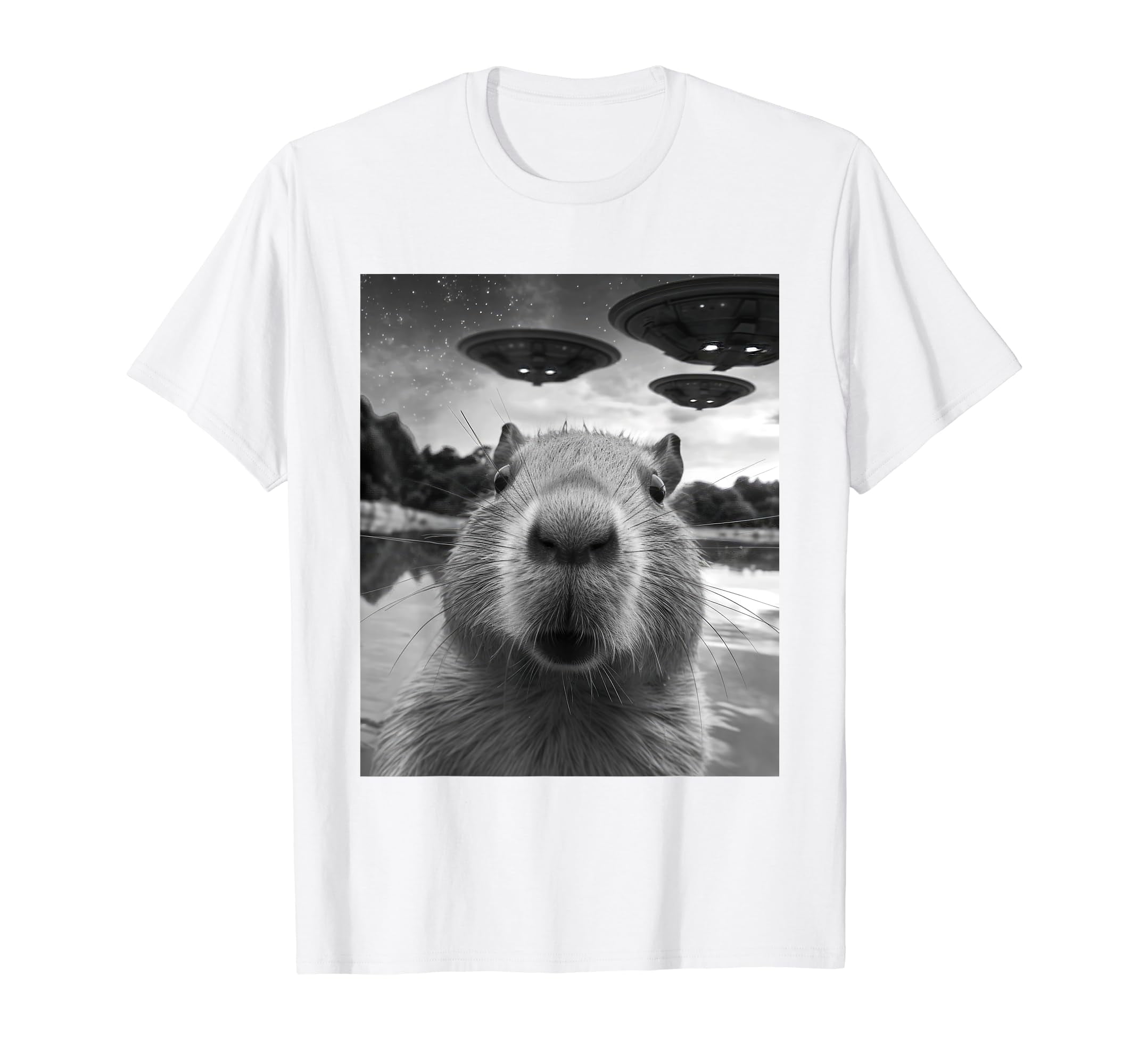 Funny Graphic Tee Capybara Selfie with UFOs Weird T-Shirt - Walmart.com