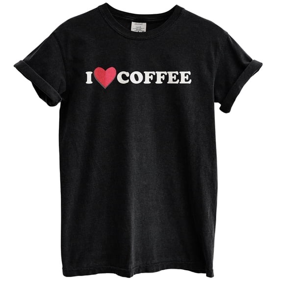 Funny Graphic Tee, I Heart Coffee T-Shirt for Women Men, Vintage Crew Neck Short Sleeve Summer Tops, Perfect Gift Vintage Black -Medium