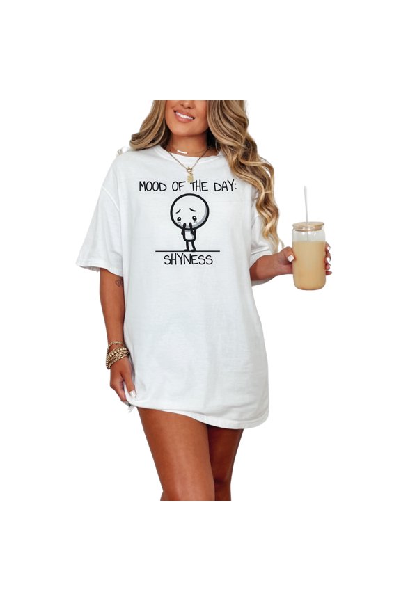 Funny Graphic Tee, Mood of the Day Shyness, Cute Illustrated T-Shirt, Expressive Cartoon Design, Introvert Humour Shirt, White Comfort Colors T-Shirt, Medium